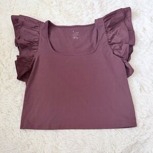 a new day Women's Crop Top with Ruffled Sleeves in Plum